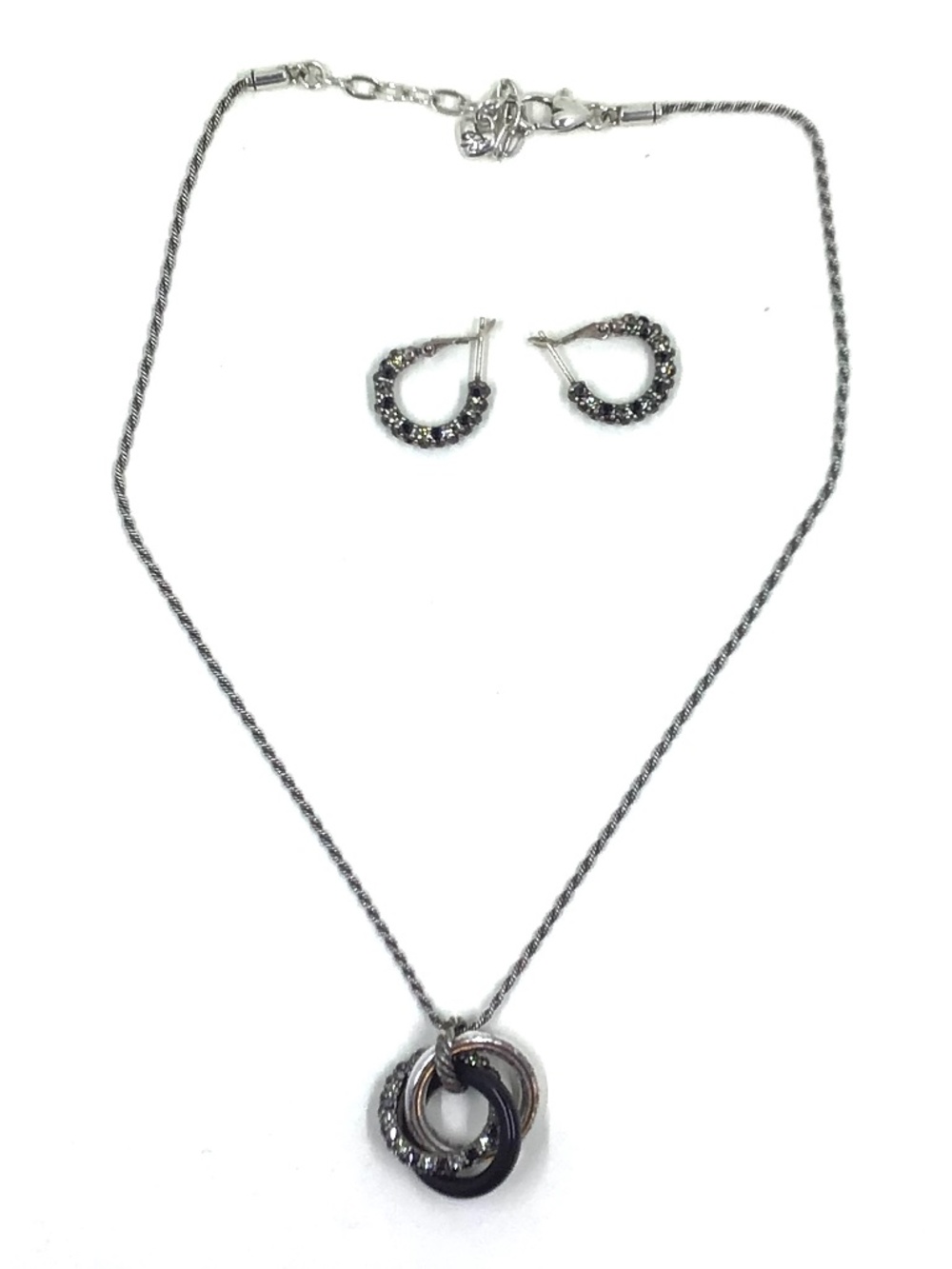 Brighton CRYSTAL VOYAGE TRIO Silver Black Silver Crystal Necklace and Earrings